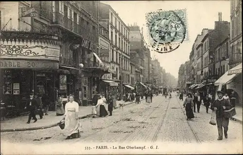 Ak Paris XI. Arrondissement Popincourt, La Rue Oberkampf, Dentiste Entree Ici