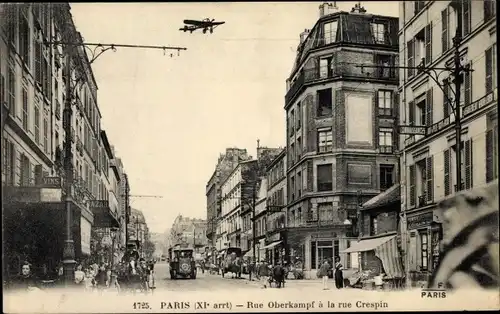 Ak Paris XI. Arrondissement Popincourt, La Rue Oberkampf, La Rue Crespin