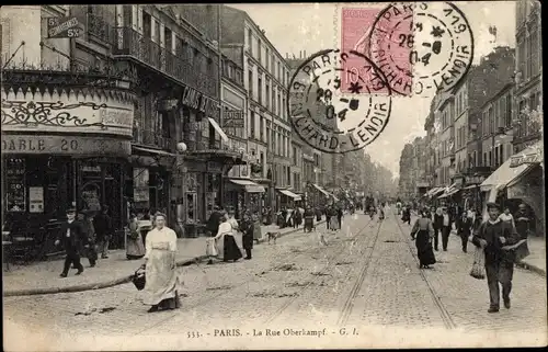 Ak Paris XI. Arrondissement Popincourt, La Rue Oberkampf, Dentiste Entree Ici