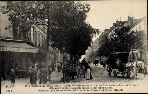 Ak Paris XI. Arrondissement Popincourt, Avenue Parmentier aux Rues Claude Vellefaux et Alibert