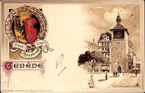 Präge Wappen Litho Genève Genf Stadt, Tour de l'Ile