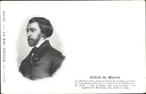 Ak Schriftsteller Alfred de Musset, Portrait, Le XIXe Siecle