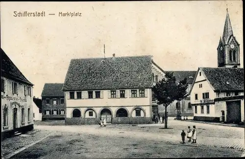 Ak Schifferstadt in der Pfalz, Marktplatz, Kirchturm