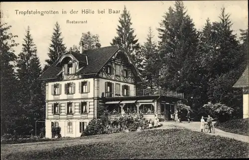 Ak Baar Kanton Zug, Höllgrotten, Tropfsteinhöhlen, Tropfsteingrotten in der Hölle, Restaurant