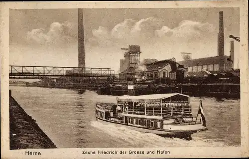 Ak Herne im Ruhrgebiet, Zeche Friedrich der Große und Hafen