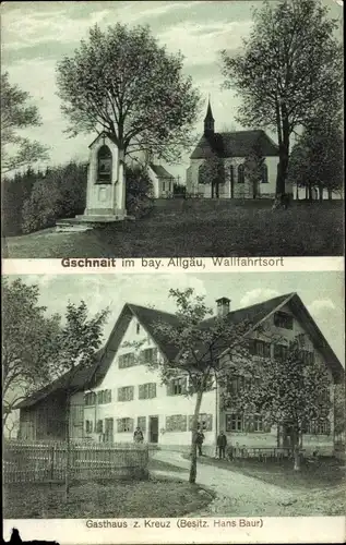 Ak Gschnait Altusried Bayern, Gasthof zum Kreuz, Kirche