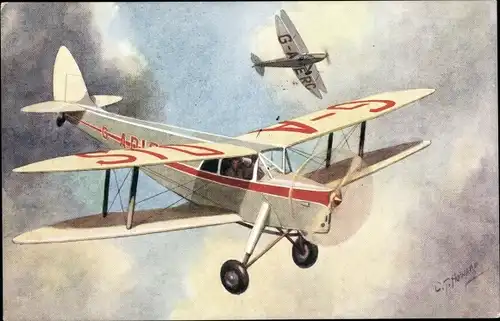 Künstler Ak Howard, C. T., De Havilland Hornet Moth, Doppeldecker