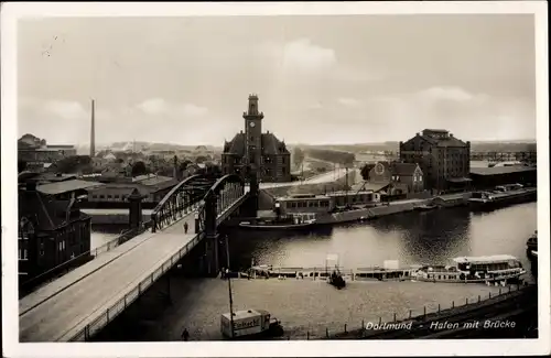 Ak Dortmund im Ruhrgebiet, Hafen mit Brücke