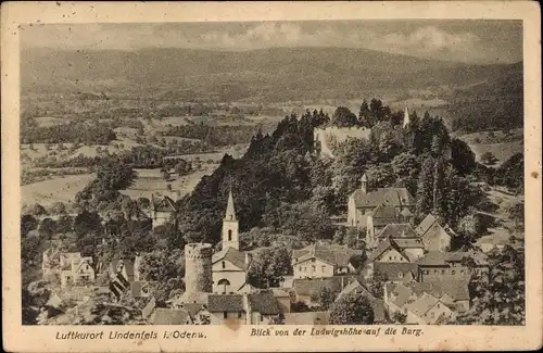 Ak Lindenfels im Odenwald, Blick von der Ludwigshöhe auf die Burg