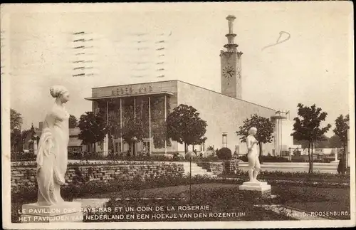 Ak Brüssel Belgien, Weltausstellung 1935, Pavillon des Pays Bas, Roseraie