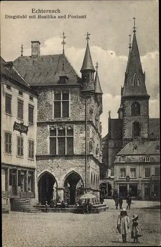 Ak Echternach Luxemburg, Dingstuhl mit Basilika und Postamt