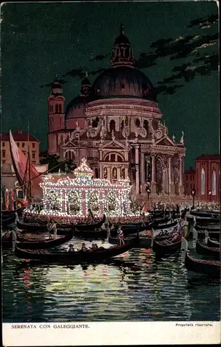 Künstler Ak Venedig Veneto, Beleuchtung bei Nacht, Gondel