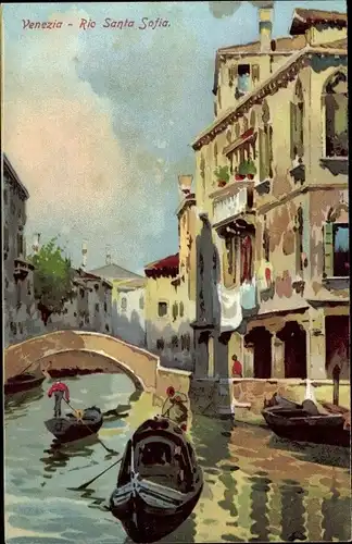 Litho Venezia Venedig Veneto, Rio Santa Sofia, Gondel