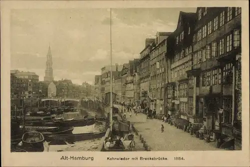 Ak Hamburg Mitte Altstadt, Kehrwieder mit Brooksbrücke, Kanalpartie