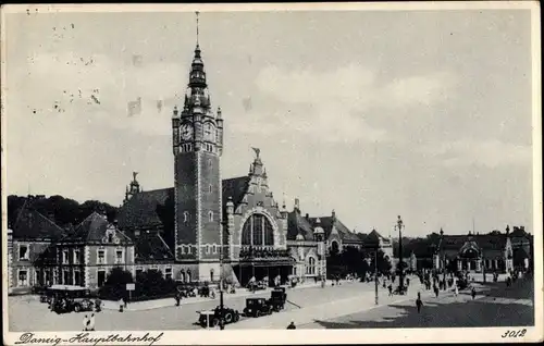 Ak Gdańsk Danzig, Hauptbahnhof, Bahnhofsplatz