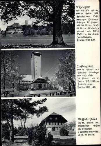 Ak Tübingen, Rägelehaus, Roßbergturm, Wasserberghaus, Winter