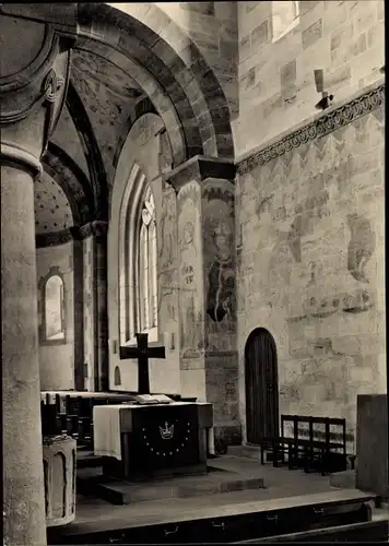 Ak Faurndau Göppingen in Württemberg, Spätromanische Kirche, Wandmalerei in Altarraum u. Chor