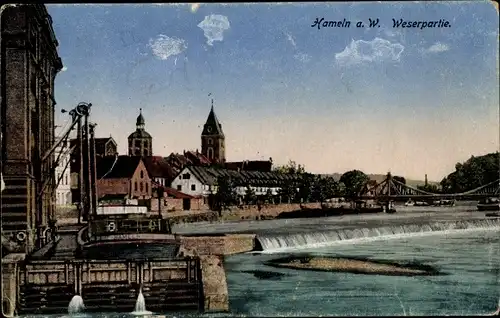 Ak Hameln an der Weser Niedersachsen, Weserpartie, Stadtansicht