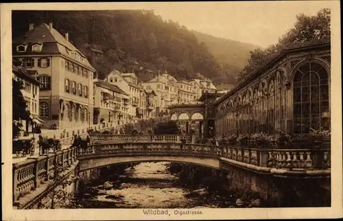 Ak Bad Wildbad im Schwarzwald, Olgastraße, Flusslauf, Brücke