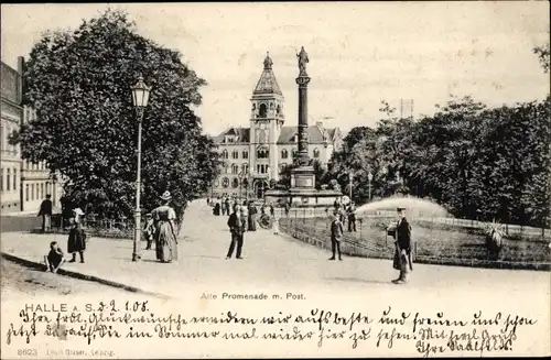 Ak Halle an der Saale, Alte Promenade mit Post, Säule