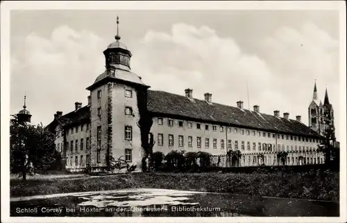 Ak Höxter in Nordrhein Westfalen, Corvey, Bibliotheksturm, Hotel Dreizehnlinden