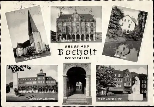 Ak Bocholt Westfalen, Rathaus, Georgskirche, Aapartie, Gymnasium