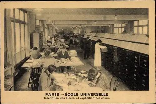 Ak Paris XVI. Arrondissement Passy, Ecole Universelle, Inscription des eleves et expedition