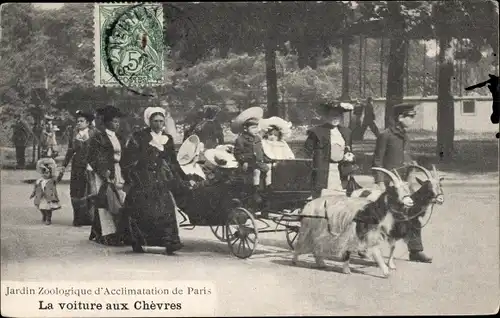 Ak Paris XVI. Arrondissement Passy, Jardin Zoologique d'Acclimatation, La voiture aux Chevres