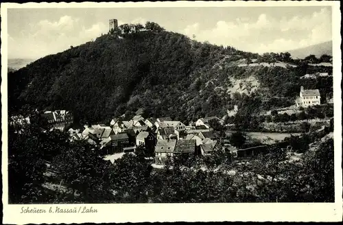 Ak Scheuern Nassau an der Lahn, Ort mit Umgebung, Burg