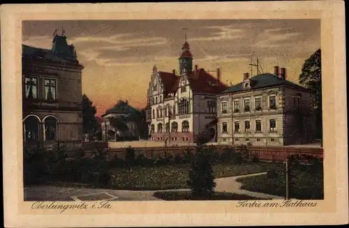 Ak Oberlungwitz Sachsen, Partie am Rathaus, Park