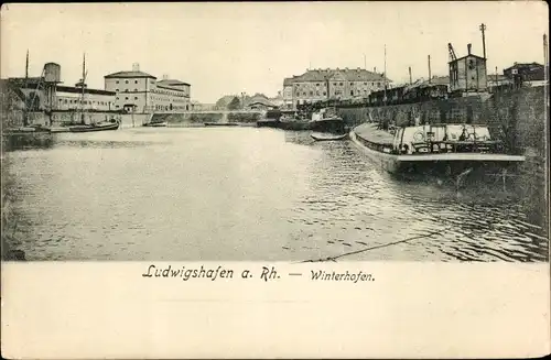 Ak Ludwigshafen am Rhein, Winterhofen, Hafenpartie