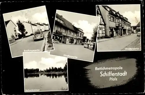 Ak Schifferstadt Pfalz, Siedlung, Straßenpartie, Schwimmbad