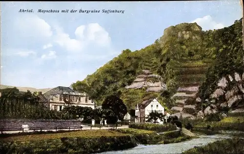 Ak Mayschoß an der Ahr, Ortsansicht mit Burgruine Saffenburg