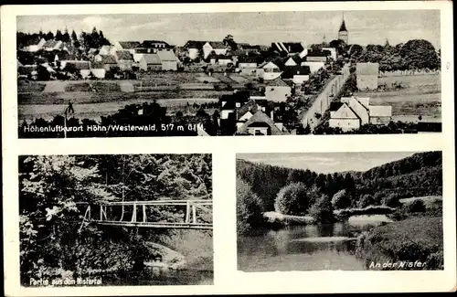 Ak Höhn im Westerwaldkreis, Teilansichten, Partie an der Brücke, Flusspartie, Panorama