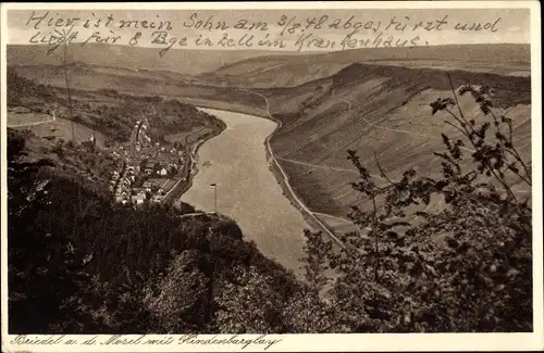 Ak Briedel an der Mosel, Blick ins Moseltal mit Hindenburglay