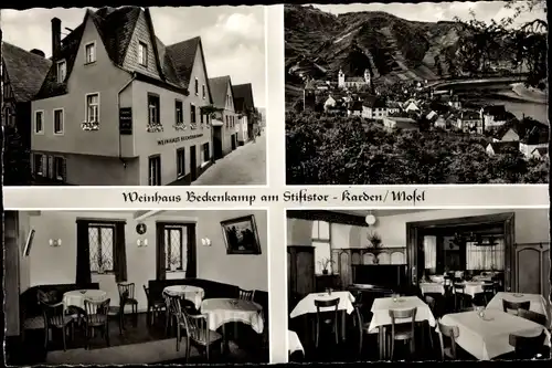 Ak Karden an der Mosel, Weinhaus Beckenkamp am Stiftstor, Gasträume, Hausansicht, Ortsansicht