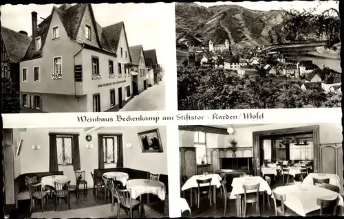 Ak Karden an der Mosel, Weinhaus Beckenkamp am Stiftstor, Gasträume, Hausansicht, Ortsansicht