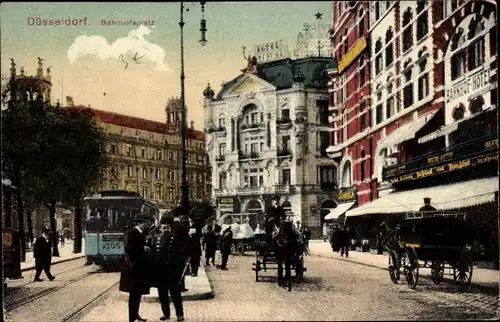 Ak Düsseldorf am Rhein, Partie am Bahnhofsplatz, Straßenbahn