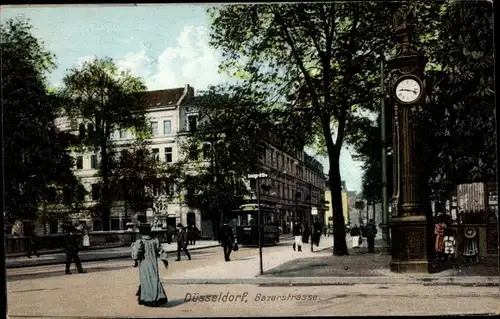 Ak Düsseldorf am Rhein, Bazarstraße, Straßenbahn, Straßenuhr