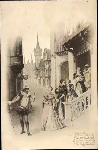 Ak Reklame, Chicoree a la Menagere, Papier Grains de Cafe, Chocolat Duroyon & Ramette