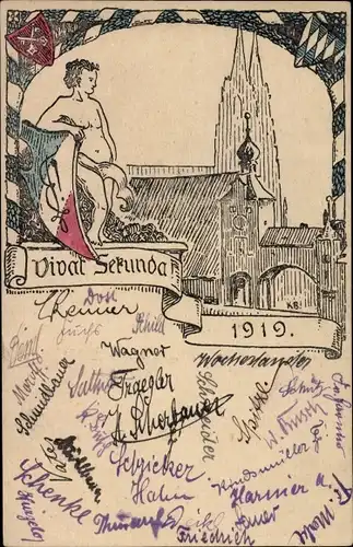 Studentika Ak Regensburg an der Donau Oberpfalz, Vivat Sekunda 1919