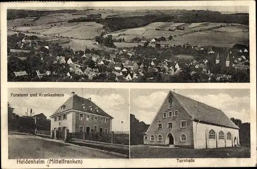 Ak Heidenheim Mittelfranken, Panorama, Forstamt, Krankenhaus, Turnhalle