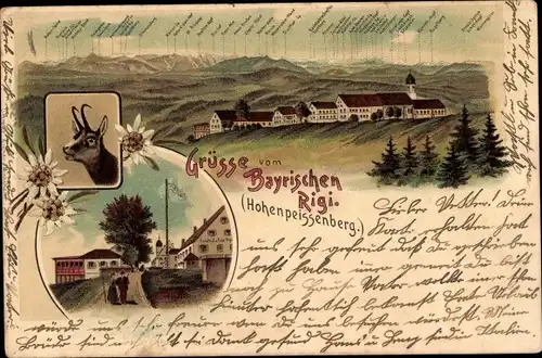 Litho Hohenpeißenberg Peißenberg Oberbayern, Bayr. Rigi, Alpenpanorama, Gemse