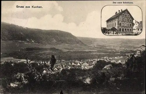 Ak Kuchen im Filstal, Panorama, das neue Schulhaus