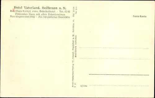Ak Heilbronn am Neckar, Hotel Vaterland, vorm. Bahnhofhotel