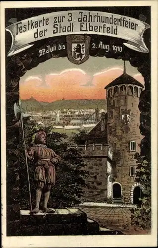 Ak Elberfeld Wuppertal, 300 Jahrfeier 1910, Teilansicht, Wächter mit Hellebarde