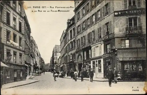 Ak Paris XI. Arrondissement Popincourt, Rue Fontaine au Roi a la Rue de la Folie Mericourt