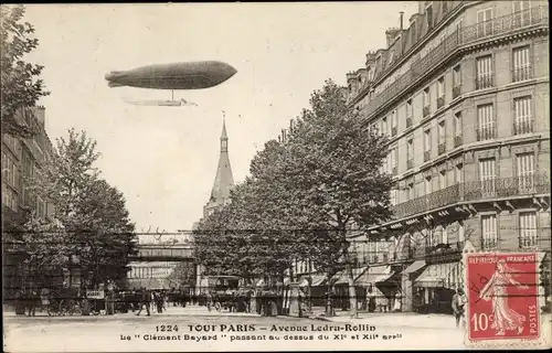 Ak Paris XI. Arrondissement Popincourt, Avenue Ledru Rollin, Le Clement Bayard, Zeppelin