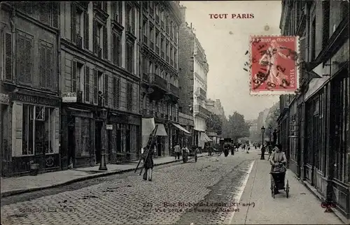 Ak Paris XI. Arrondissement Popincourt, Rue Richard Lenon, Vue prise de Passage Viallet