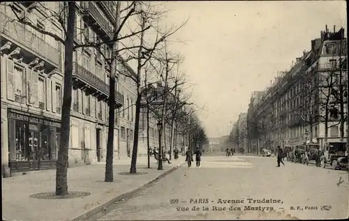 Ak Paris IX. Arrondissement Opéra, Avenue Trudaine, vue de la Rue des Martyrs